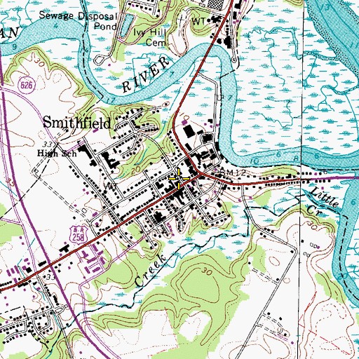 Topographic Map of Smithfield Historic District, VA