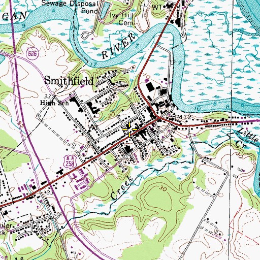 Topographic Map of Smithfield Post Office, VA