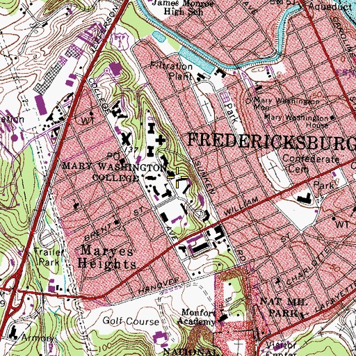 Topographic Map of Ann Mason Hall, VA