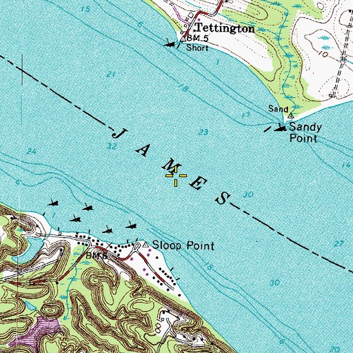 Topographic Map of Claremont-Sandy Point Ferry (historical), VA