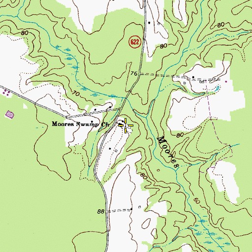 Topographic Map of Moores Swamp Cemetery, VA