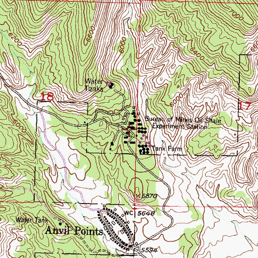 Topographic Map of Bureau of Mines Oil Shale Experiment Station, CO