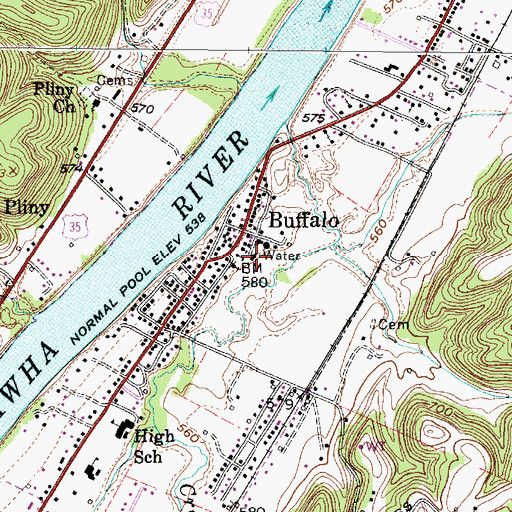 Topographic Map of Buffalo Town Hall, WV