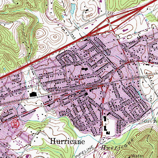 Topographic Map of Hurricane City Hall, WV