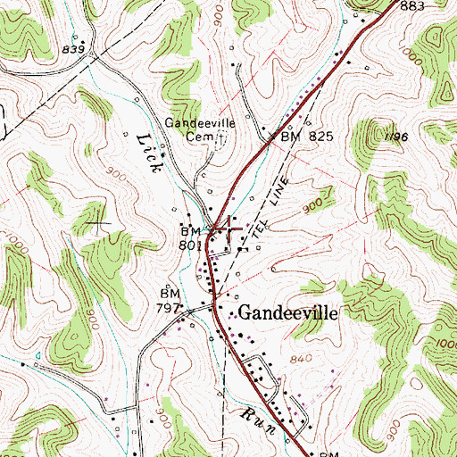 Topographic Map of Gandeeville Community Church, WV