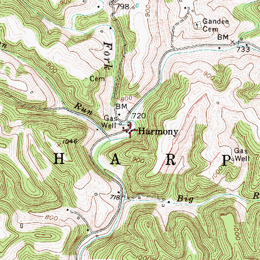 Topographic Map of Harmony Baptist Church, WV