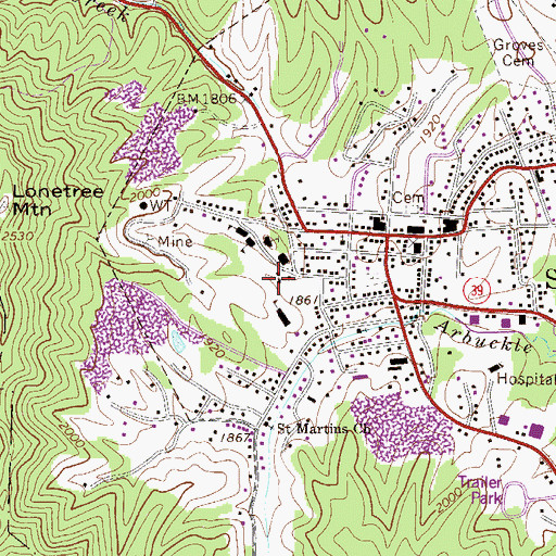 Topographic Map of Mountain State Christian Academy, WV