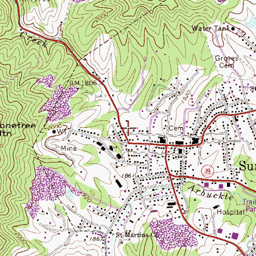 Topographic Map of Summersville Post Office, WV