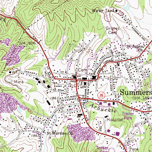 Topographic Map of Elizabeth Stephenson Memorial Library, WV
