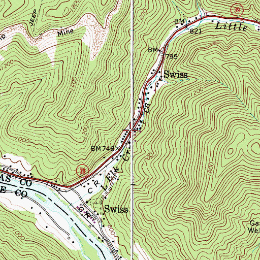Topographic Map of Swiss Post Office, WV