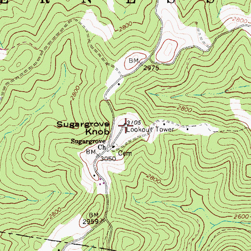 Topographic Map of Sugar Grove Lookout Tower, WV
