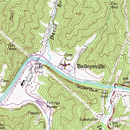 Topographic Map of Baileysville Elementary and Middle School, WV