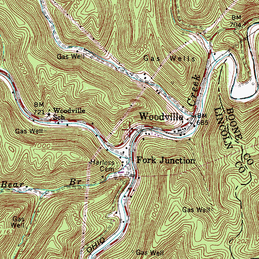 Topographic Map of Woodville Post Office, WV