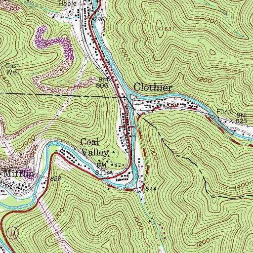 Topographic Map of Clothier Post Office, WV
