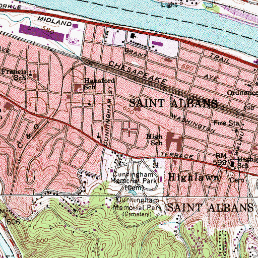 Topographic Map of Belvil Park, WV