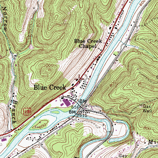 Topographic Map of Blue Creek Post Office, WV