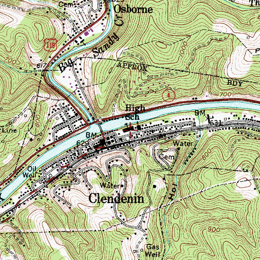 Topographic Map of Clendenin Middle School (historical), WV