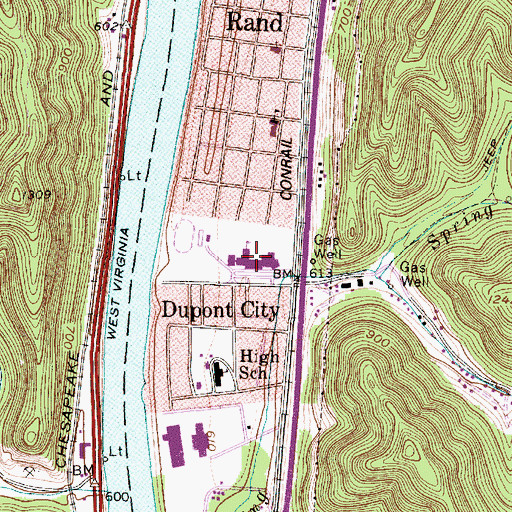 Topographic Map of Du Pont High School (historical), WV