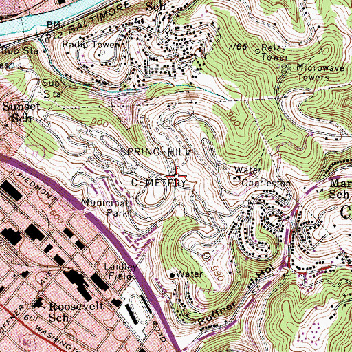 Topographic Map of Spring Hill Cemetery Historic District, WV