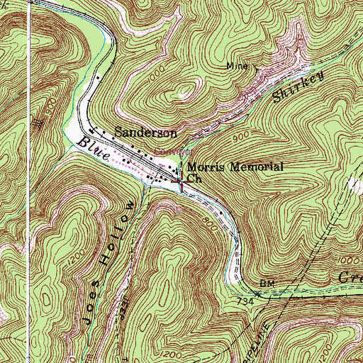 Topographic Map of Morris (historical), WV