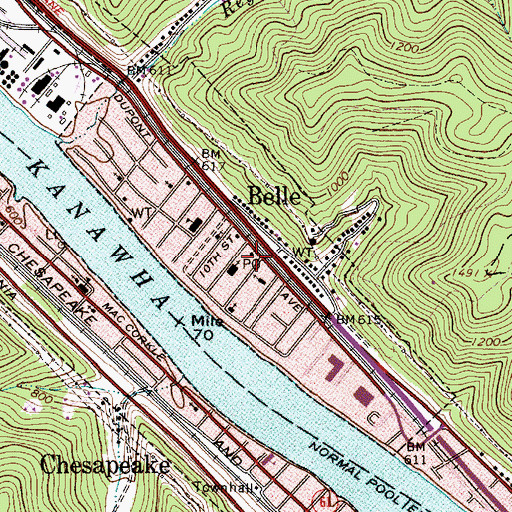 Topographic Map of Belle Post Office, WV