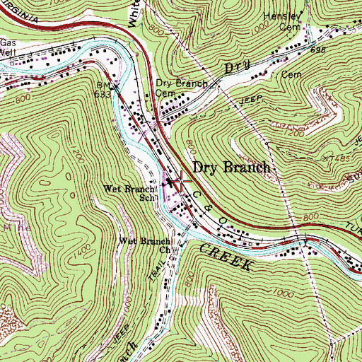 Topographic Map of Drybranch Post Office, WV