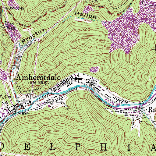 Topographic Map of Amherstdale Elementary School (historical), WV