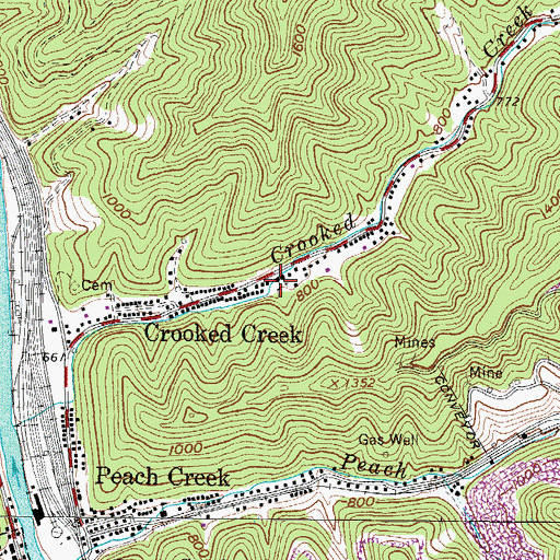 Topographic Map of Crooked Creek School (historical), WV
