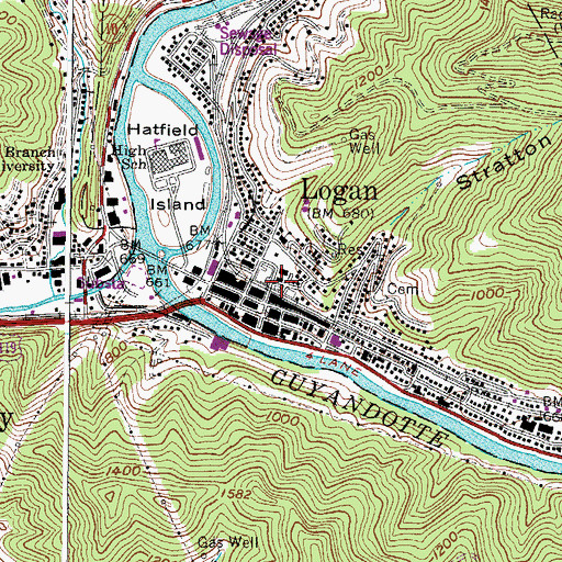 Topographic Map of Logan Post Office, WV