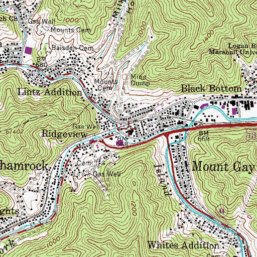 Topographic Map of Mount Gay Public School (historical), WV