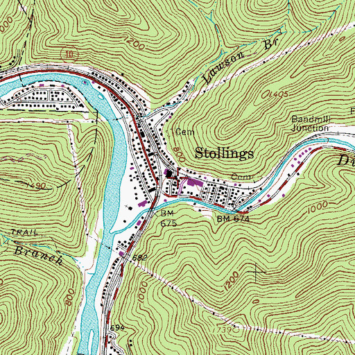 Topographic Map of Stollings Elementary School (historical), WV