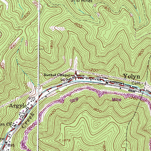 Topographic Map of Yolyn Post Office, WV