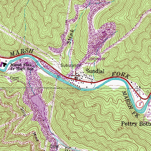 Topographic Map of Sundial Post Office, WV