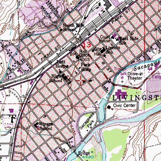 Topographic Map of Livingston Congregational Church, MT