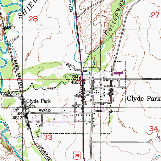 Topographic Map of Clyde Park United Methodist Church, MT