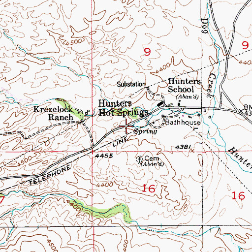 Topographic Map of Hunters Hot Springs, MT