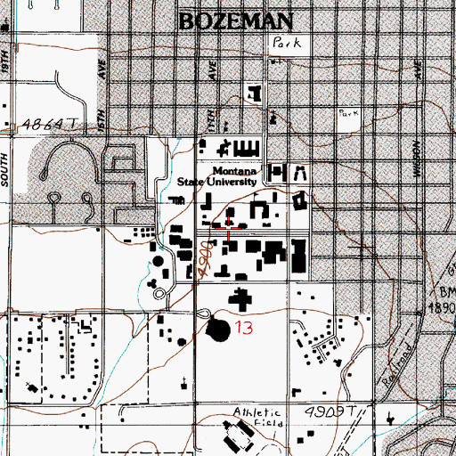Topographic Map of Montana Hall, MT