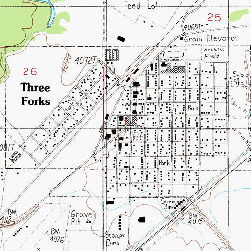 Topographic Map of Three Forks Hospital (historical), MT