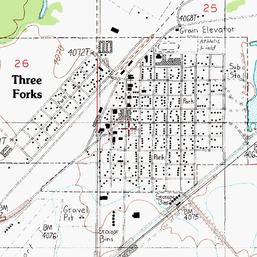 Topographic Map of Three Forks Volunteer Fire Department and Three Forks Area Ambulance Station 1, MT
