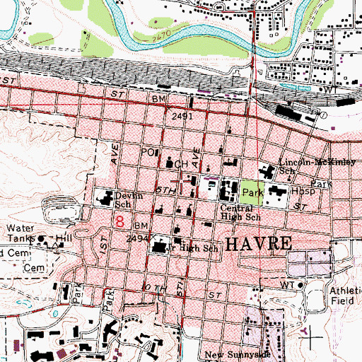 Topographic Map of Van Orsdel United Methodist Church, MT