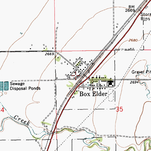 Topographic Map of Box Elder Post Office, MT