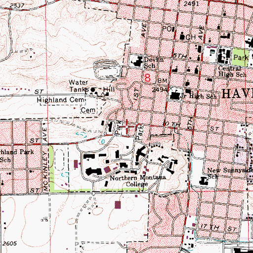 Topographic Map of Calvary Baptist Indian Church, MT