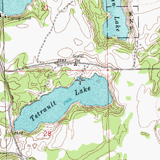 Topographic Map of Tetrault Lake Fishing Access Site, MT