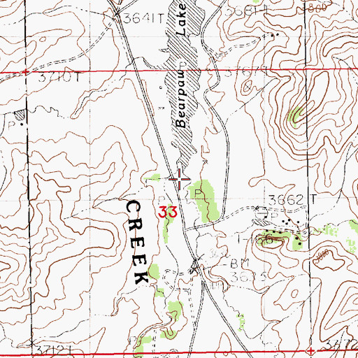 Topographic Map of Bear Paw Lake Fishing Access Site, MT