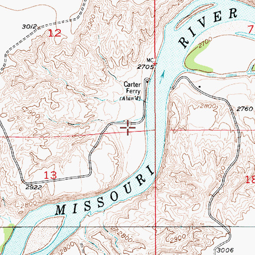 Topographic Map of Carter Ferry Fishing Access Site, MT