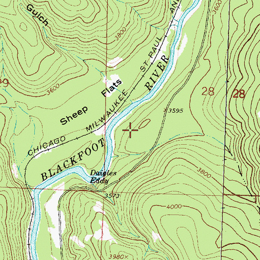 Topographic Map of Daigles Eddy Fishing Access Site, MT