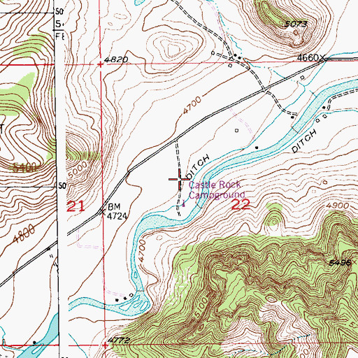 Topographic Map of Castle Rock Fishing Access Site, MT