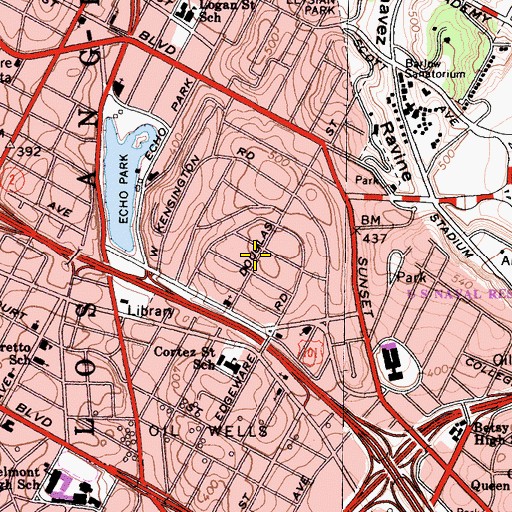 Topographic Map of Angelino Heights, CA