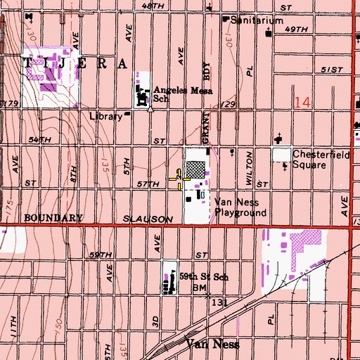 Topographic Map of Angeles Mesa Branch Los Angeles Public Library, CA