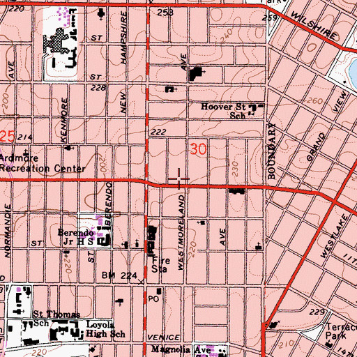 Topographic Map of Pio Pico-Koreatown Branch Los Angeles Public Library, CA